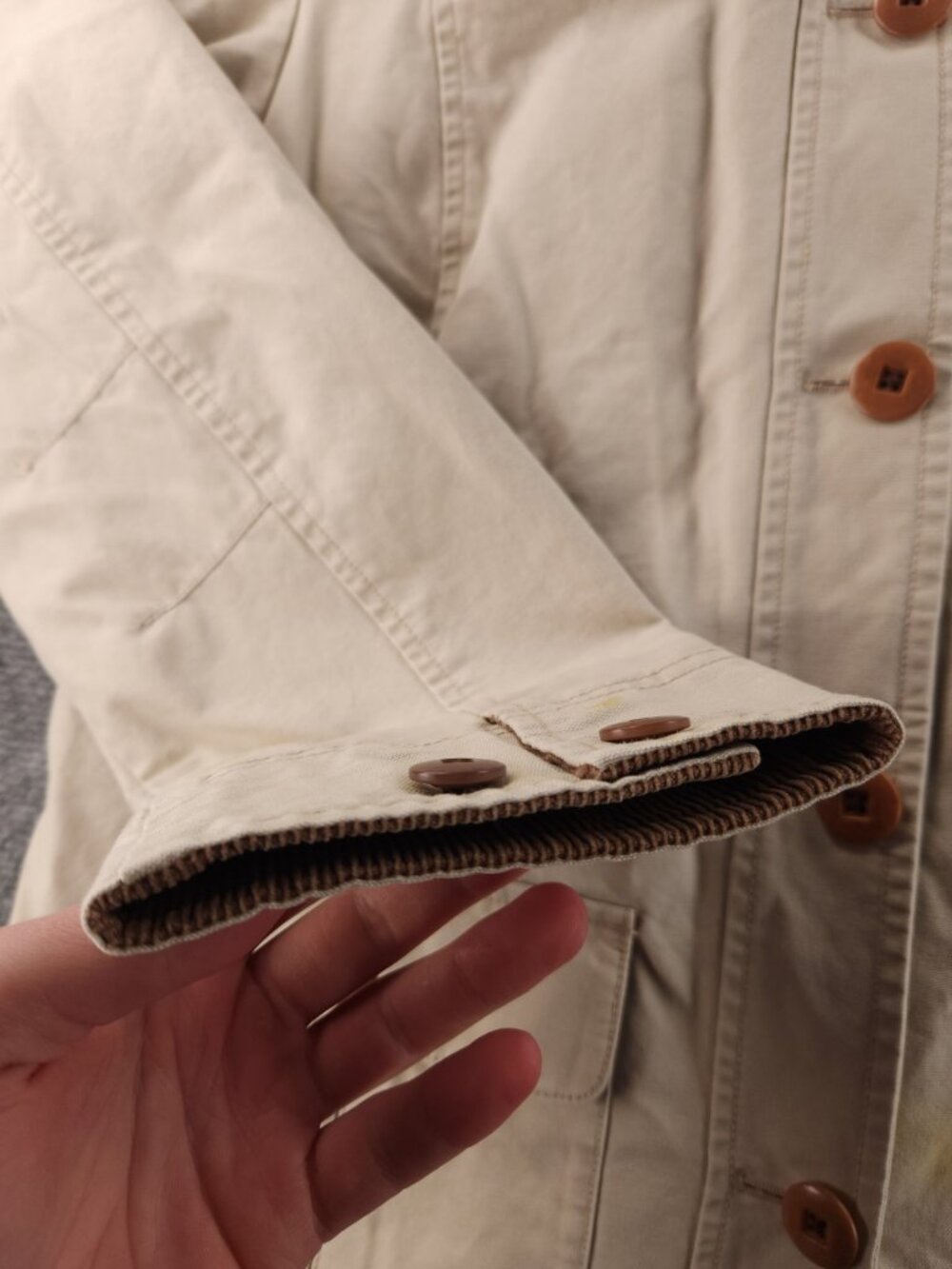 LL Bean Chore Coat Canvas Farm Ranch Barn Beige Small Petite Collared 267092 - Picture 3 of 16